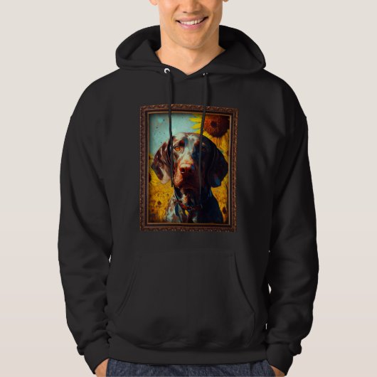 Duitse Staande Pointer Schildert Zonnebloem Bloems Hoodie (Voorkant)
