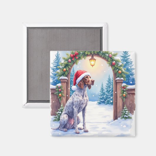 Duitse Staande Pointer Sneeuw Poort Kerstman Hoed Magneet (Voorkant / Achterkant)
