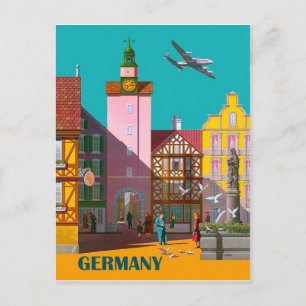 Duitse stad, vintage luchtvaartposter briefkaart