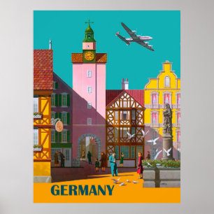 Duitse stad, vintage luchtvaartposter poster