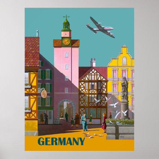 Duitse stad, vintage luchtvaartposter poster (Voorkant)