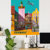 Duitse stad, vintage luchtvaartposter poster (Thuiskantoor)