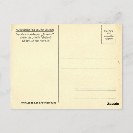 Duitse Steamer Dresden van Engeland Briefkaart (Achterkant)