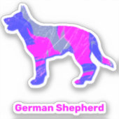 Duitse Sticker Shepherd Silhouette Pink&Blue (Voorkant)