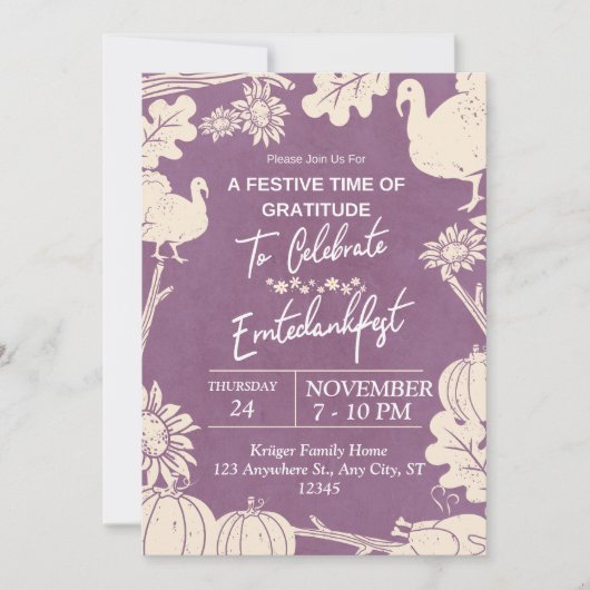 Duitse Thanksgiving uitnodiging (Voorkant)