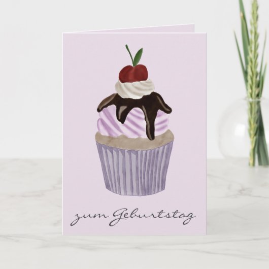 Duitse verjaardag Cherry Cupcake Kaart (Voorkant)