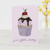 Duitse verjaardag Cherry Cupcake Kaart (Gele Bloem)