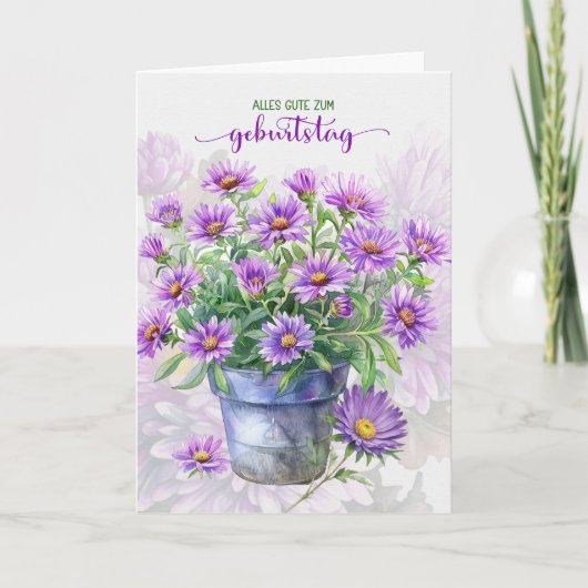Duitse verjaardag Geburtstag Paarse Asters Kaart (Voorkant)