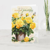 Duitse verjaardag Geburtstag pot met gele rozen Kaart (Voorkant)