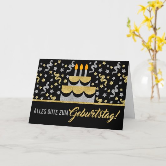 DUITSE verjaardag in Gold en Silver Faux Glitter Kaart (Gele Bloem)