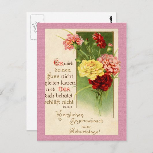  Duitse Verjaardag Kaart - Psalm 121:3 Rozen (Voorkant / Achterkant)
