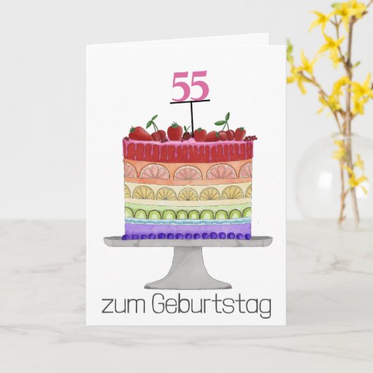 Duitse Verjaardag Regenboog Kleur Pride Cake Kaart (Gele Bloem)