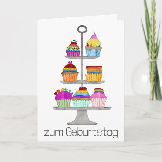 Duitse Verjaardag regenboog kleur pride cupcakes Kaart (Voorkant)