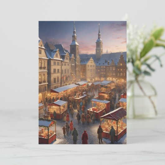 Duitse vintage kerstmarkt feestdagenkaart (Staand voorkant)