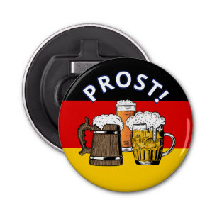 DUITSE VLAG Cartoon Drie Beers PROST Button Flesopener