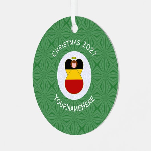 Duitse vlag kerstengelse naam jaar metalen ornament (Voorkant links)