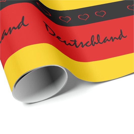 Duitse vlag met rode harten Deutschland/sportfans Cadeaupapier (Rol Hoek)