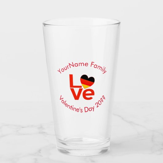 Duitse Vlag Rode Letters LIEFDE Gepersonaliseerd D Glas (Voorkant)