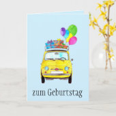 Duitse vogelretro Fiat 500 Kaart (Gele Bloem)