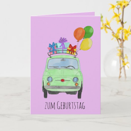 Duitse vogelretro Fiat 500 Kaart (Gele Bloem)