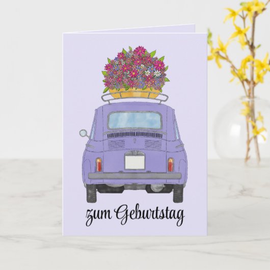 Duitse vogelretro Fiat 500 Kaart (Gele Bloem)