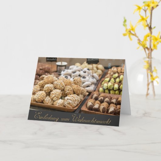 Duitse Vrolijke Kerstuitnodiging Kerstmarkt Kaart (Gele Bloem)