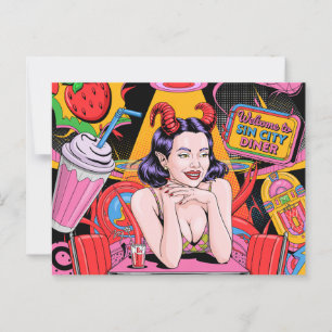 Duitse Vrouw bij het Retro Diner Stripboek Briefkaart
