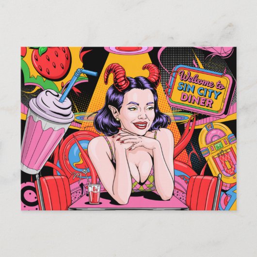 Duitse Vrouw bij het Retro Diner Stripboek Briefkaart (Voorkant)