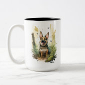 Duitse Waterverf Shepherd Whimsical Tweekleurige Koffiemok (Links)
