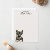 Duitse Waterverf van Shepherd Puppy Dog - Geperson Notitiekaartje (Voorkant / Achterkant in situ)