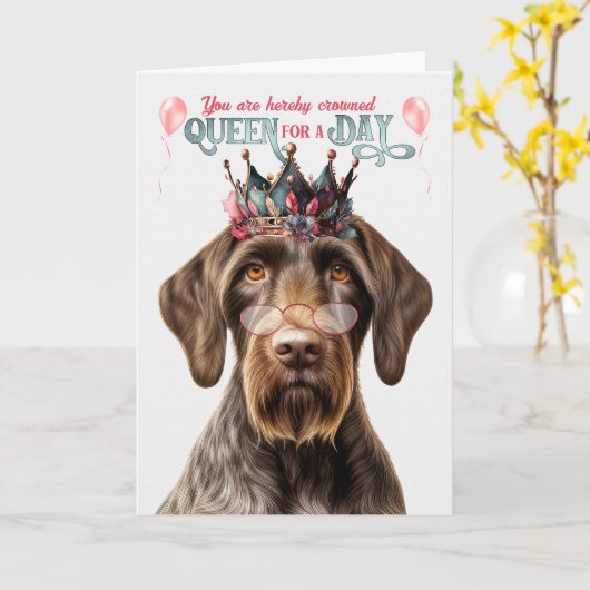 Duitse Wirehair Pointer Koninginnedag Grappige Ver Kaart (Gele Bloem)