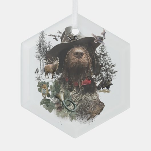 Duitse Wirehaire Pointer, Boar Hunting Glas Ornament (Voorkant)