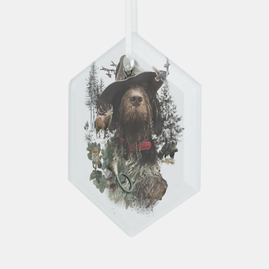 Duitse Wirehaire Pointer, Boar Hunting Glas Ornament (Voorkant links)