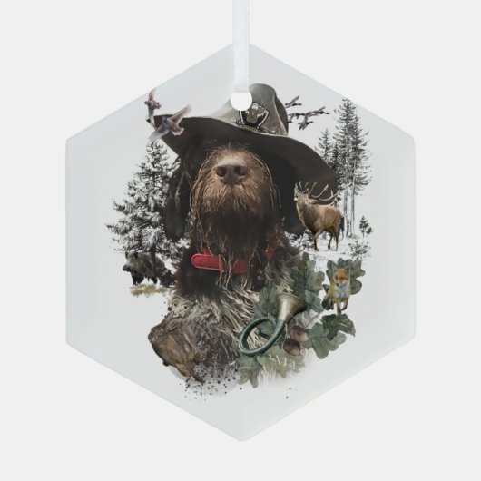 Duitse Wirehaire Pointer, Boar Hunting Glas Ornament (Achterkant)