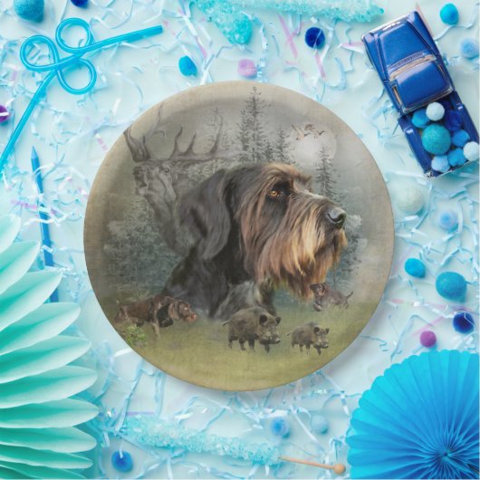 Duitse Wirehaire Pointer, Boar Hunting Papieren Bordje (Feest)