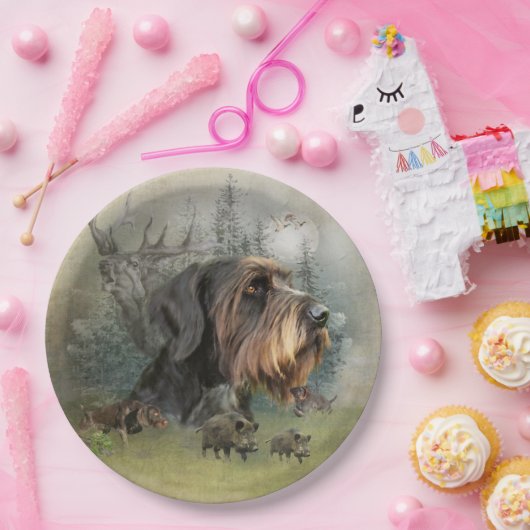 Duitse Wirehaire Pointer, Boar Hunting Papieren Bordje (Feest)