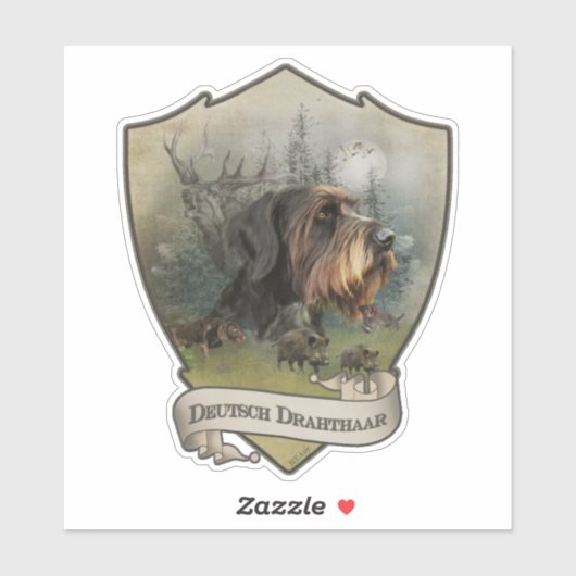 Duitse Wirehaire Pointer, Boar Hunting Sticker (Vel)