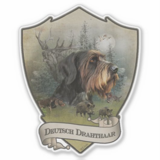 Duitse Wirehaire Pointer, Boar Hunting Sticker (Voorkant)