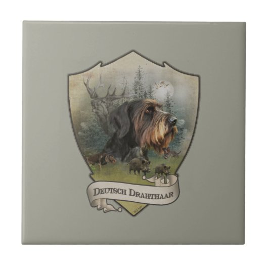 Duitse Wirehaire Pointer, Boar Hunting Tegeltje (Voorkant)
