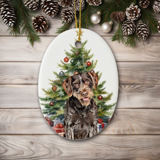 Duitse Wirehaire Pointer Dog Kerstmis Keramisch Ornament