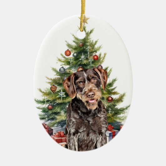 Duitse Wirehaire Pointer Dog Kerstmis Keramisch Ornament (Voorkant)