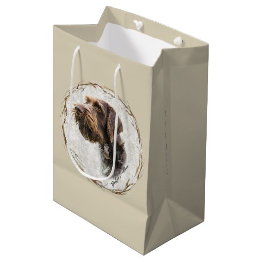 Duitse Wirehaire Pointer Medium Gift Bag Medium Cadeauzakje (Voorkant Gekanteld)