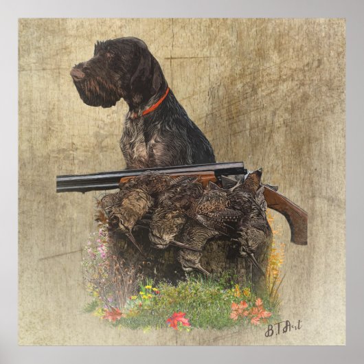 Duitse Wirehaire Pointer met houtcock Gift Box Poster (Voorkant)
