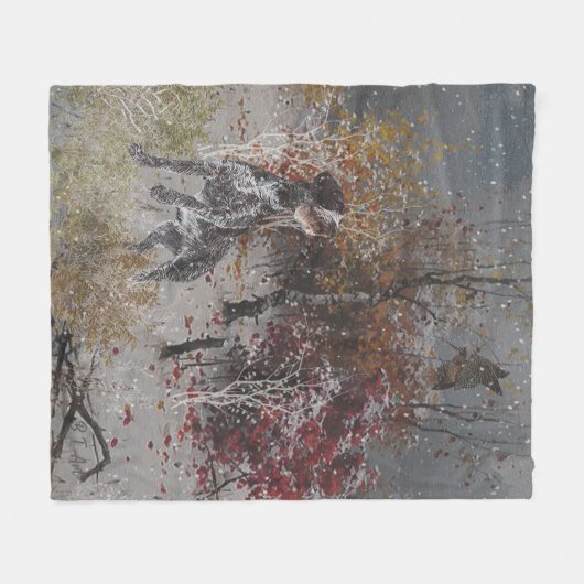 Duitse Wirehaire Pointer met houthakken in de wint Fleece Deken (Voorkant (Horizontaal))