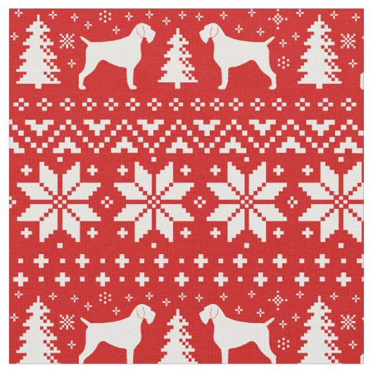 Duitse Wirehaire Pointer Silhouettes kerst Stof (Close Up)