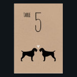 Duitse Wirehaired Pointer Hond Silhouetten Trouwen Kaart<br><div class="desc">Zwarte Duitse Wirehaired Pointer bruid en bruidegom silhouetten met hart. Een kraft papieren stijl bruiloft receptie tafel kaart voor GWP liefhebbers. Elke kaart moet afzonderlijk worden genummerd en aan het winkelwagentje worden toegevoegd. Bezoek Jenn's Doodle World voor nog meer hondenras tafelkaarten en Duitse Wirehaired Pointer-thema huwelijksplanningsproducten.</div>