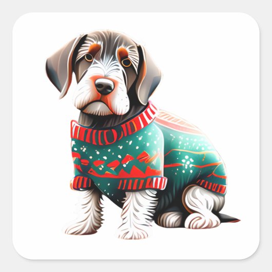 Duitse Wirehaired Pointer Xmas Trui Sticker (Voorkant)