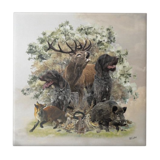 Duitse wirehaired pointers, De passie voor de jach Tegeltje (Voorkant)