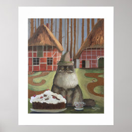 Duitse Zwarte Woud Kat met Cake Muurkunst Poster