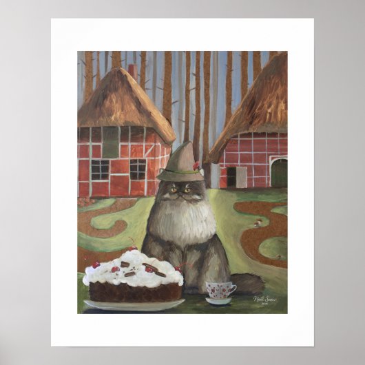 Duitse Zwarte Woud Kat met Cake Muurkunst Poster (Voorkant)